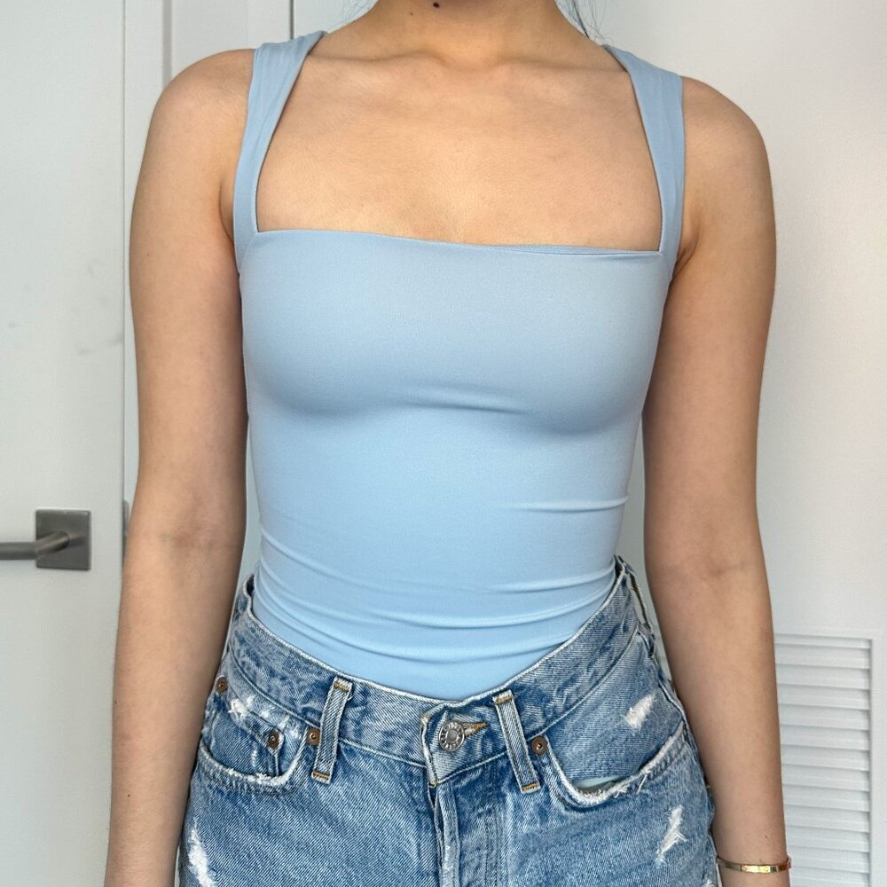 Square Neck Pastel Blue Top — size XS